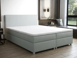 Ensemble complet boxspring tête de lit + sommier + matelas + surmatelas - 180 x 200 cm - Tissu - Gris clair - ONAN de YSMÉE
