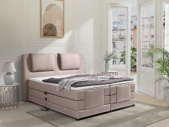 Ensemble complet boxspring tête de lit + sommiers relaxation électrique + matelas + surmatelas - 2 x 80 x 200 cm - Tissu - Beige