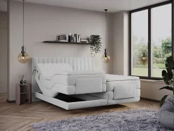 Ensemble complet boxspring tête de lit coutures verticales + sommiers relaxation électrique + matelas + surmatelas - 2 x 80 x 200