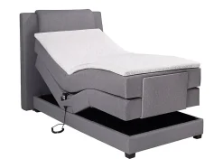Ensemble complet boxspring tête de lit + sommiers relaxation électrique + matelas + surmatelas - 100 x 200 cm - Tissu - Gris clair