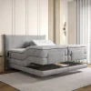 Ensemble complet boxspring tête de lit + sommiers relaxation électrique + matelas + surmatelas - 2 x 90 x 200 cm - Tissu - Gris