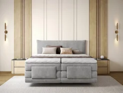 Ensemble complet boxspring tête de lit + sommiers relaxation électrique + matelas + surmatelas - 2 x 90 x 200 cm - Tissu - Gris