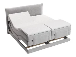 Ensemble complet boxspring tête de lit + sommiers relaxation électrique + matelas + surmatelas - 2 x 90 x 200 cm - Tissu - Gris