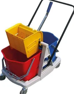 Ensemble complet chariot lavage 2 x 15L + presse + monture a  plat + 2 franges + manche