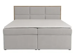 Ensemble complet literie déco tête de lit encadré bois + sommiers coffre + matelas + surmatelas - 160 x 200 cm - Tissu - Gris