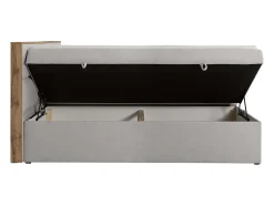 Ensemble complet literie déco tête de lit encadré bois + sommiers coffre + matelas + surmatelas - 160 x 200 cm - Tissu - Gris