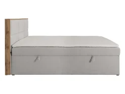 Ensemble complet literie déco tête de lit encadré bois + sommiers coffre + matelas + surmatelas - 160 x 200 cm - Tissu - Gris