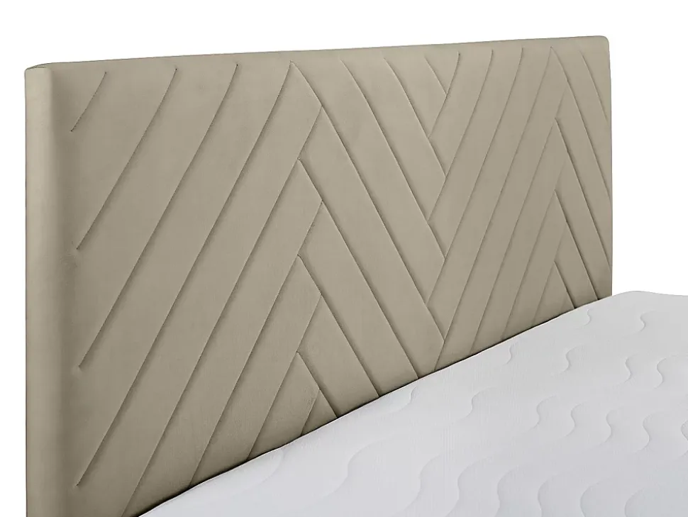 Ensemble complet literie déco tête de lit + sommiers coffre + matelas + surmatelas - 180 x 200 cm - Velours - Taupe - MAKANA de