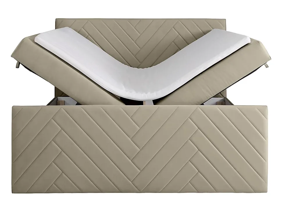 Ensemble complet literie déco tête de lit + sommiers coffre + matelas + surmatelas - 180 x 200 cm - Velours - Taupe - MAKANA de