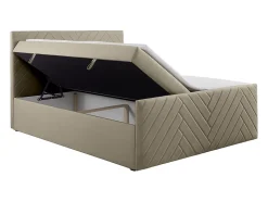 Ensemble complet literie déco tête de lit + sommiers coffre + matelas + surmatelas - 180 x 200 cm - Velours - Taupe - MAKANA de
