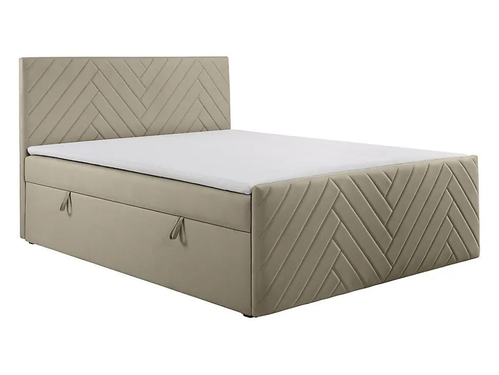 Ensemble complet literie déco tête de lit + sommiers coffre + matelas + surmatelas - 180 x 200 cm - Velours - Taupe - MAKANA de