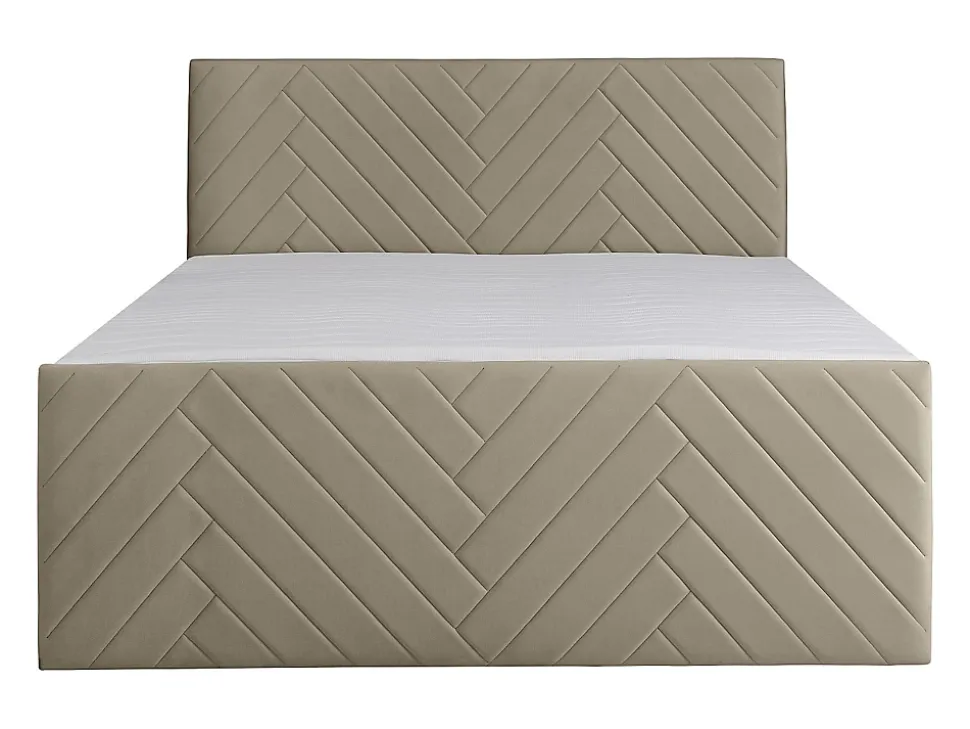 Ensemble complet literie déco tête de lit + sommiers coffre + matelas + surmatelas - 180 x 200 cm - Velours - Taupe - MAKANA de
