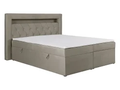 Ensemble complet literie déco tête de lit avec led + sommiers coffre + matelas + surmatelas - 180 x 200 cm - Velours - Taupe -