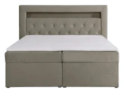 Ensemble complet literie déco tête de lit avec led + sommiers coffre + matelas + surmatelas - 180 x 200 cm - Velours - Taupe -