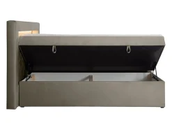 Ensemble complet literie déco tête de lit avec led + sommiers coffre + matelas + surmatelas - 180 x 200 cm - Velours - Taupe -