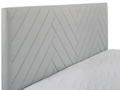 Ensemble complet literie déco tête de lit + sommiers coffre + matelas + surmatelas - 180 x 200 cm - Velours - Gris clair - MAKANA