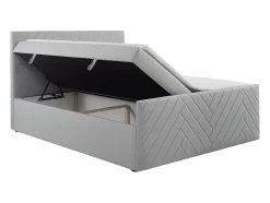 Ensemble complet literie déco tête de lit + sommiers coffre + matelas + surmatelas - 160 x 200 cm - Velours - Gris clair - MAKANA