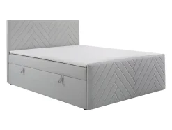 Ensemble complet literie déco tête de lit + sommiers coffre + matelas + surmatelas - 160 x 200 cm - Velours - Gris clair - MAKANA