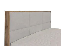 Ensemble complet literie déco tête de lit encadré bois + sommiers coffre + matelas + surmatelas - 180 x 200 cm - Tissu - Gris