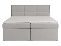Ensemble complet literie déco tête de lit encadré bois + sommiers coffre + matelas + surmatelas - 180 x 200 cm - Tissu - Gris