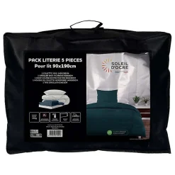 Ensemble couette et parure 5 Pièces BOHEME bleu canard pour lit en 90x190 cm, par Soleil d'ocre