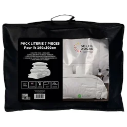 Ensemble couette et parure 7 Pièces BOHEME blanc pour lit en 160x200 cm, par Soleil d'ocre