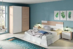 Ensemble de chambre à coucher adulte coloris effet bois / blanc ( Armoire + 2 chevets et tête de lit )