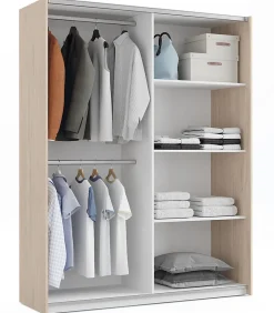 Ensemble de chambre à coucher adulte coloris effet bois / blanc ( Armoire + 2 chevets et tête de lit )