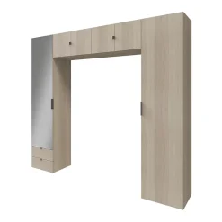 Ensemble de colonnes et caissons suspendus effet chêne avec miroir GoodHome Atomia H. 225 x L. 250 x P. 47 cm