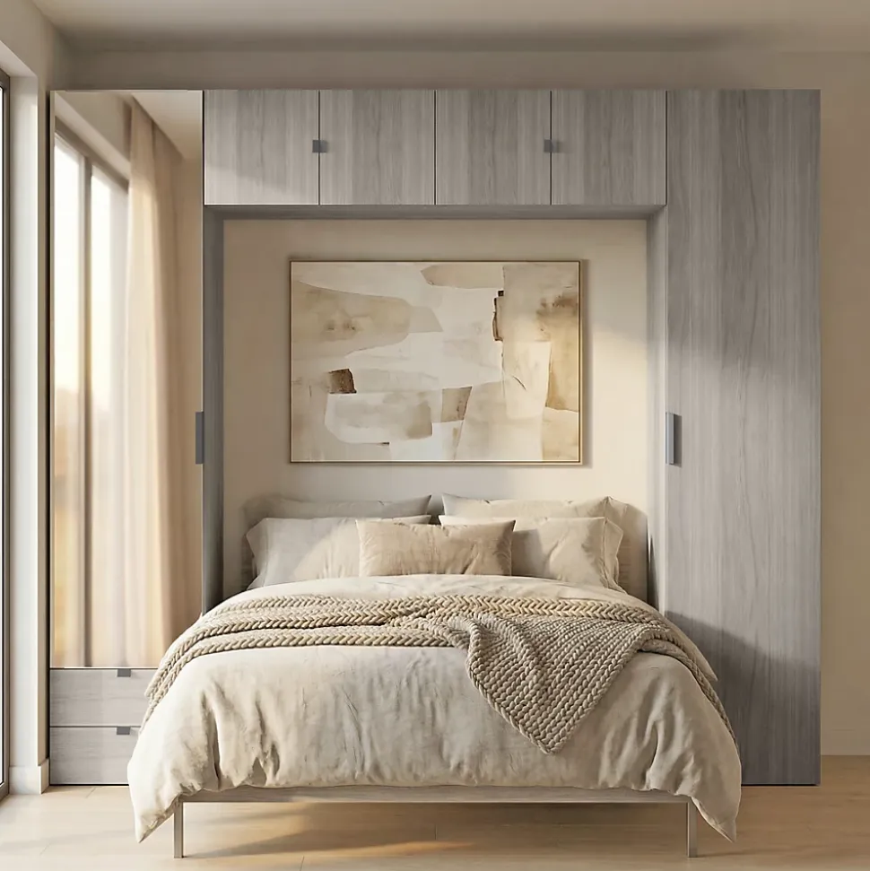 Ensemble de colonnes et caissons suspendus effet chêne grisé avec miroir GoodHome Atomia H. 225 x L. 250 x P. 47 cm