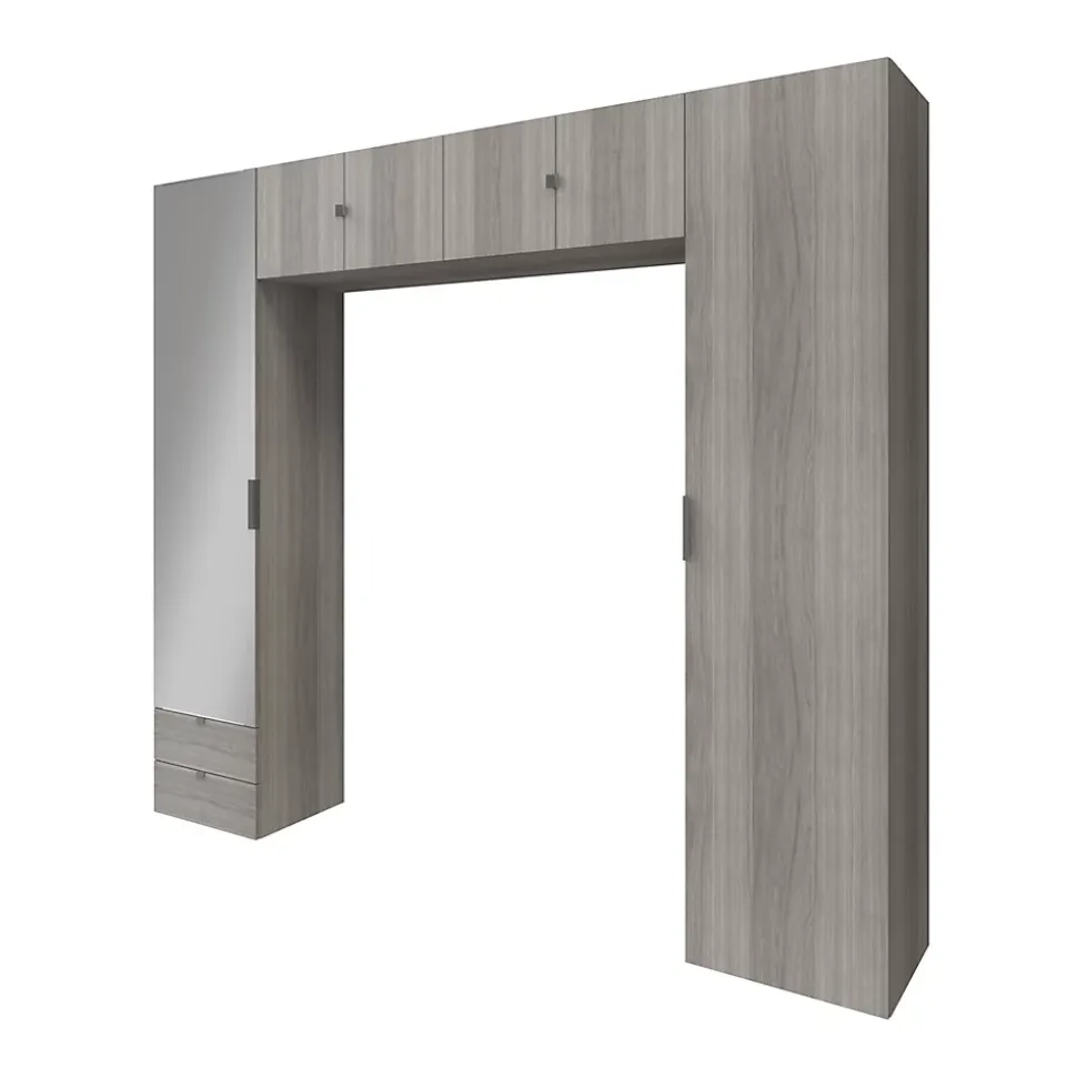 Ensemble de colonnes et caissons suspendus effet chêne grisé avec miroir GoodHome Atomia H. 225 x L. 250 x P. 47 cm