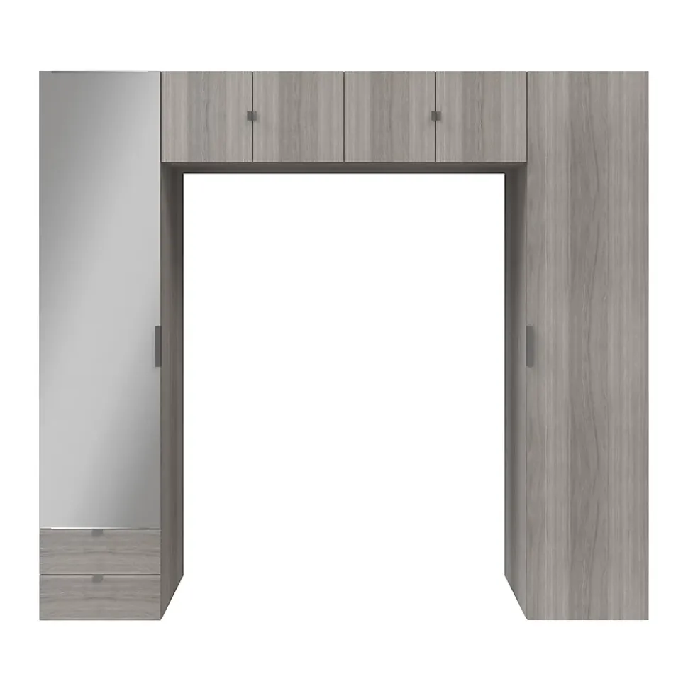 Ensemble de colonnes et caissons suspendus effet chêne grisé avec miroir GoodHome Atomia H. 225 x L. 250 x P. 47 cm