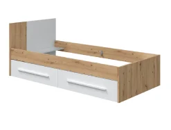 Ensemble de lit avec tête de lit et deux tiroirs en mélamine coloris blanc - Longueur 196 x Profondeur 97 x Hauteur 77 cm