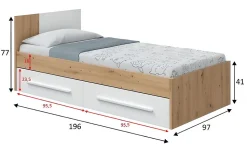 Ensemble de lit avec tête de lit et deux tiroirs en mélamine coloris blanc - Longueur 196 x Profondeur 97 x Hauteur 77 cm