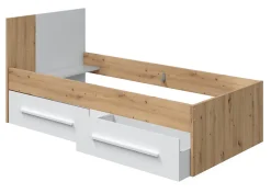 Ensemble de lit avec tête de lit et deux tiroirs en mélamine coloris blanc - Longueur 196 x Profondeur 97 x Hauteur 77 cm