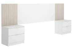 Ensemble de Tête de lit avec 2 tables de chevet de 2 tiroirs coloris imitation lamelles, blanc