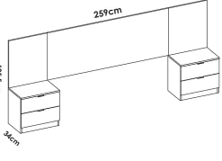 Ensemble de Tête de lit avec 2 tables de chevet de 2 tiroirs coloris imitation lamelles, blanc