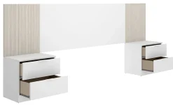 Ensemble de Tête de lit avec 2 tables de chevet de 2 tiroirs coloris imitation lamelles, blanc