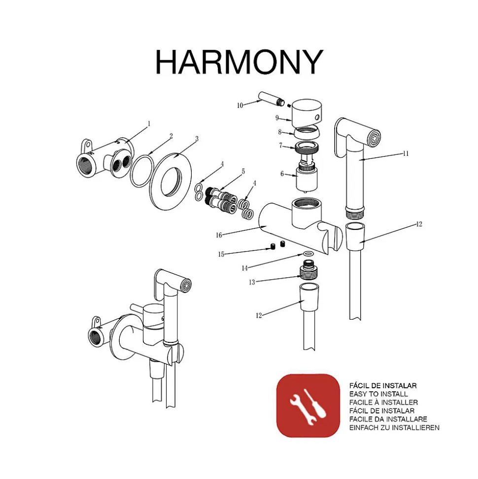 Ensemble douchette hygiénique WC SKY BATH black gun metal PVD Inox S304 série HARMONY