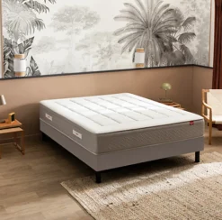 Ensemble Epeda L'INOUBLIABLE + Sommier Confort Medium + Pieds 140x190 Gris souris Ressorts