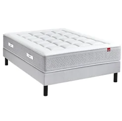 Ensemble Epeda LE MAJESTUEUX + Sommier Confort Medium + Pieds 200x200 Gris souris Ressorts