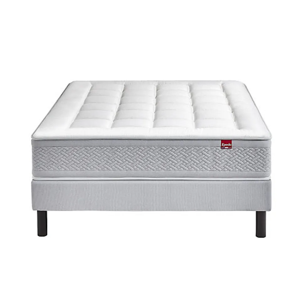 Ensemble Epeda LE MAJESTUEUX + Sommier Confort Medium + Pieds 200x200 Gris souris Ressorts