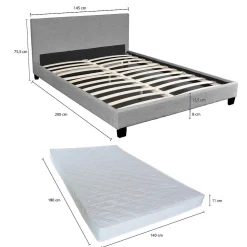 Ensemble Matelas + Lit 140x190 DUBLIN / Gris clair