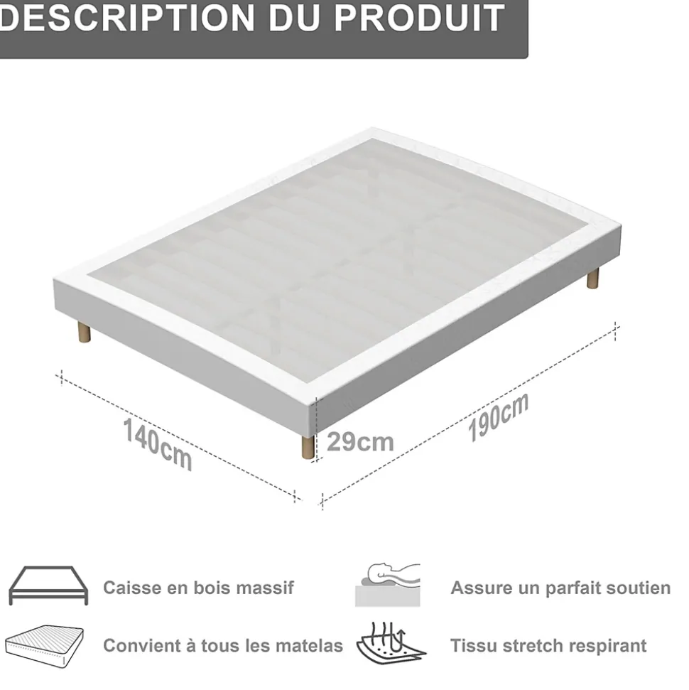 Ensemble Matelas à ressorts+ Lit Sommier Tapissier Déco 140x190cm, Epaisseur du Matelas 22cm