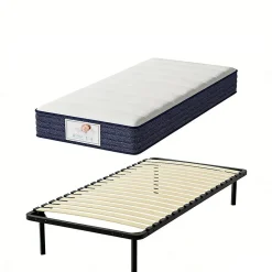 Ensemble Matelas à ressorts +Sommier à Lattes sur Pieds, 90x190cm, Epaisseur du Matelas 22cm