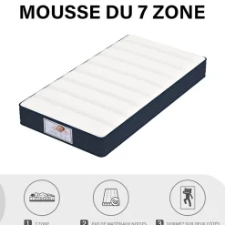 Ensemble Matelas à ressorts +Sommier à Lattes sur Pieds, 90x190cm, Epaisseur du Matelas 22cm