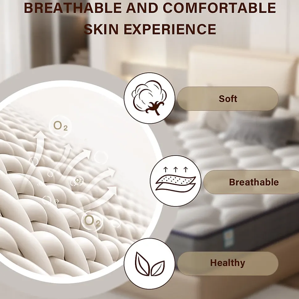 Ensemble Matelas à ressorts+ Lit Sommier Tapissier Déco 140x190cm, Epaisseur du Matelas 20cm