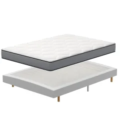 Ensemble Matelas à ressorts+ Lit Sommier Tapissier Déco 140x190cm, Epaisseur du Matelas 20cm