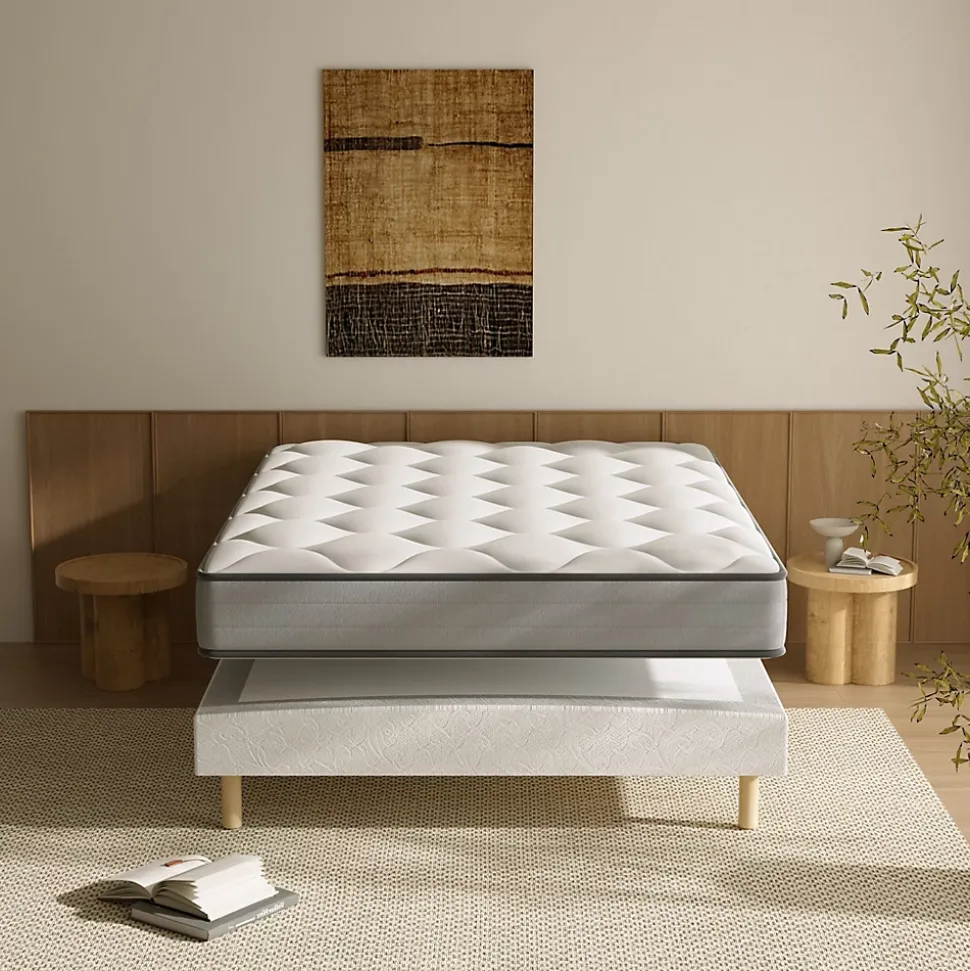 Ensemble Matelas à ressorts+ Lit Sommier Tapissier Déco 140x190cm, Epaisseur du Matelas 20cm