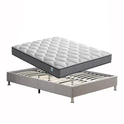Ensemble Matelas à ressorts + Cadre de lit Plateforme Capitonné 140x190cm, Epaisseur du Matelas 20cm